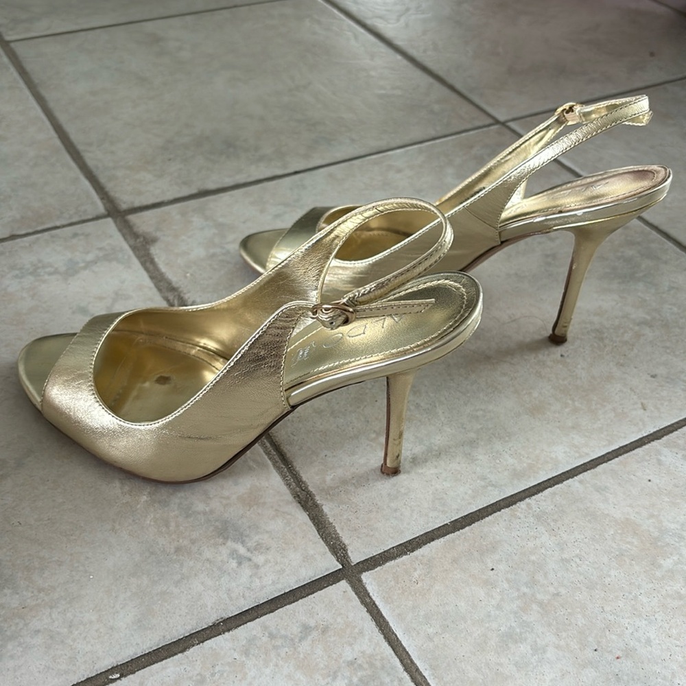 Gold, peep toe, sling backs
